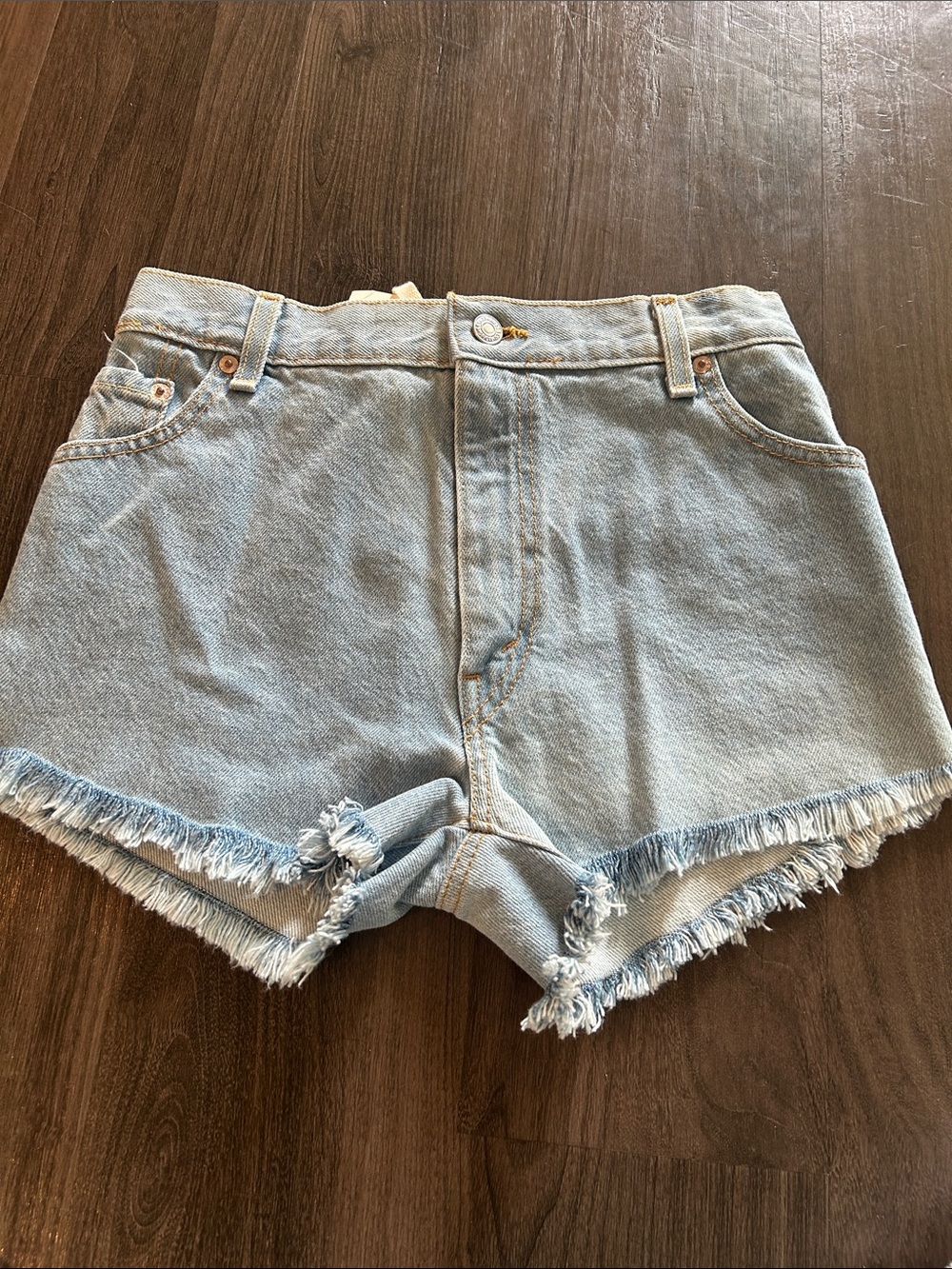 Levi's Light Blue High-Rise Frayed Hem Denim Shorts